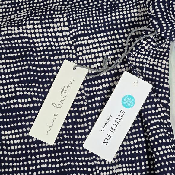 Nine Britton Deep Navy V Neck Long Sleeve Dotted Blouse M NWT - Picture 5 of 8